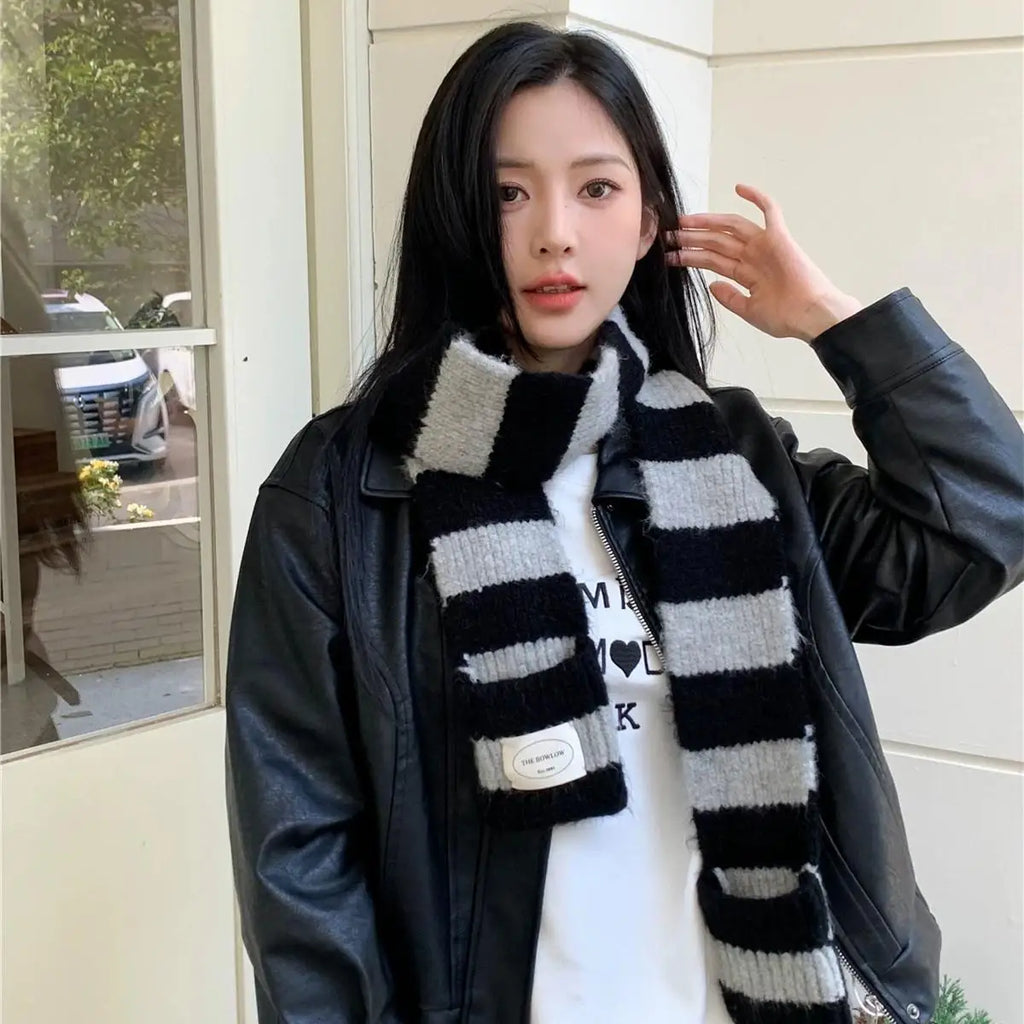Red Stripe Soft Wool Knitted Scarf Women Winter Korean Thick Warm Scarf Fashion Y2K Harajuku Scarf Shawl Christmas New Year Gift