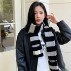 Red Stripe Soft Wool Knitted Scarf Women Winter Korean Thick Warm Scarf Fashion Y2K Harajuku Scarf Shawl Christmas New Year Gift
