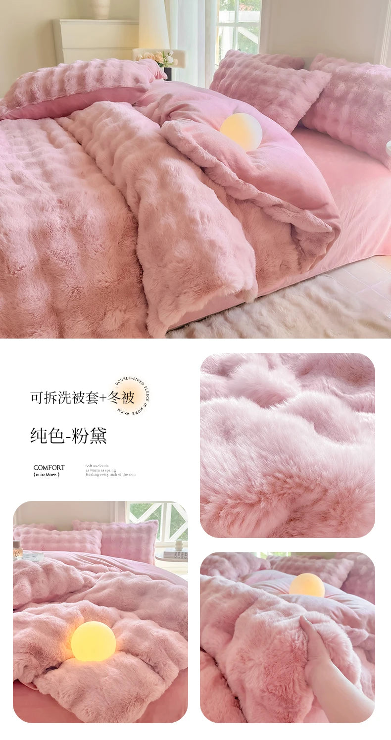 2025 New Class A Bubble Rabbit Fleece Quilt Cover  Thicken The Warm Duvet Cover in Autumn and Winter Skin-friendly Bedding
