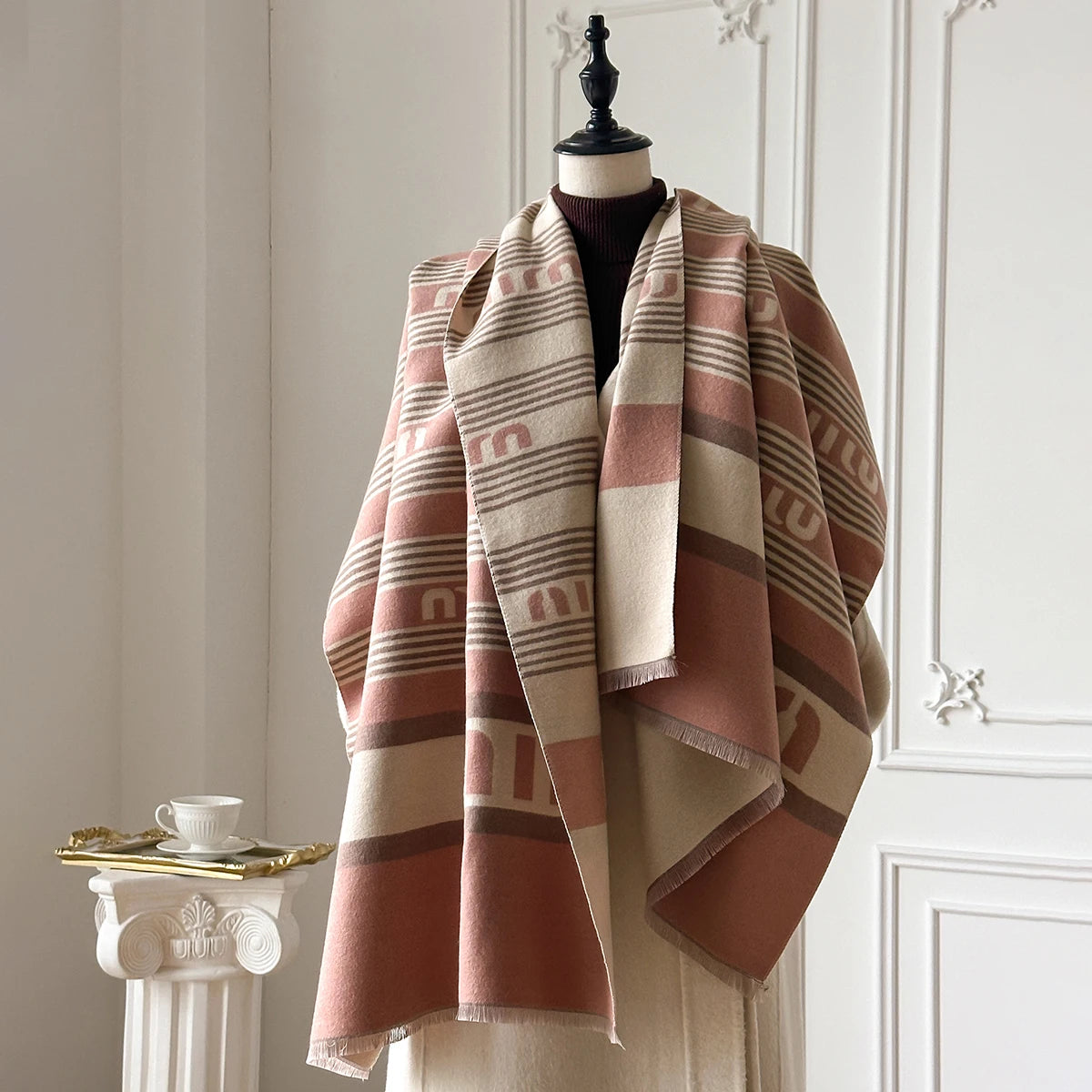 New Brand Elegance Two-Sided Print Scarf Soft Warm Fringe Pashmina Shawl Autumn and Winter Outdoor Coldproof Windproof Blanket