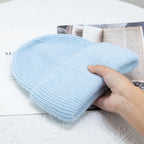 Fashion Warm Cashmere Wool Skullies Angola Rabbit Fur Winter Knitted Beanies Women Cap Female Three Fold Ski Outdoor Hats