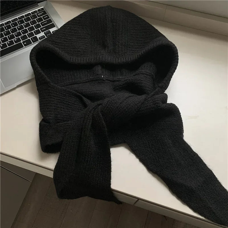 Korean Balaclava bonnet beanies y2k Hat scarf one-piece thickened warm retro Neck protection winter accessories knitted Law hat