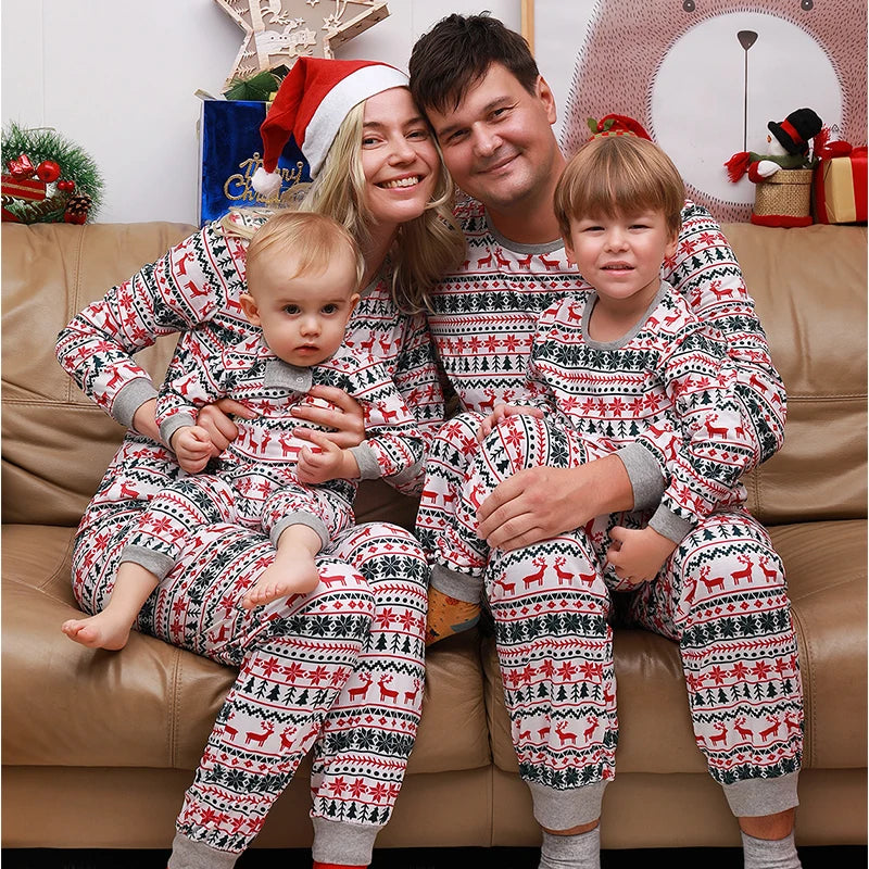 Christmas Family Pajamas Set Mom Daughter Dad Son Matching Outfits Cute All Over Print Homewear Boys Girls Pjs Xmas Look Pyjamas