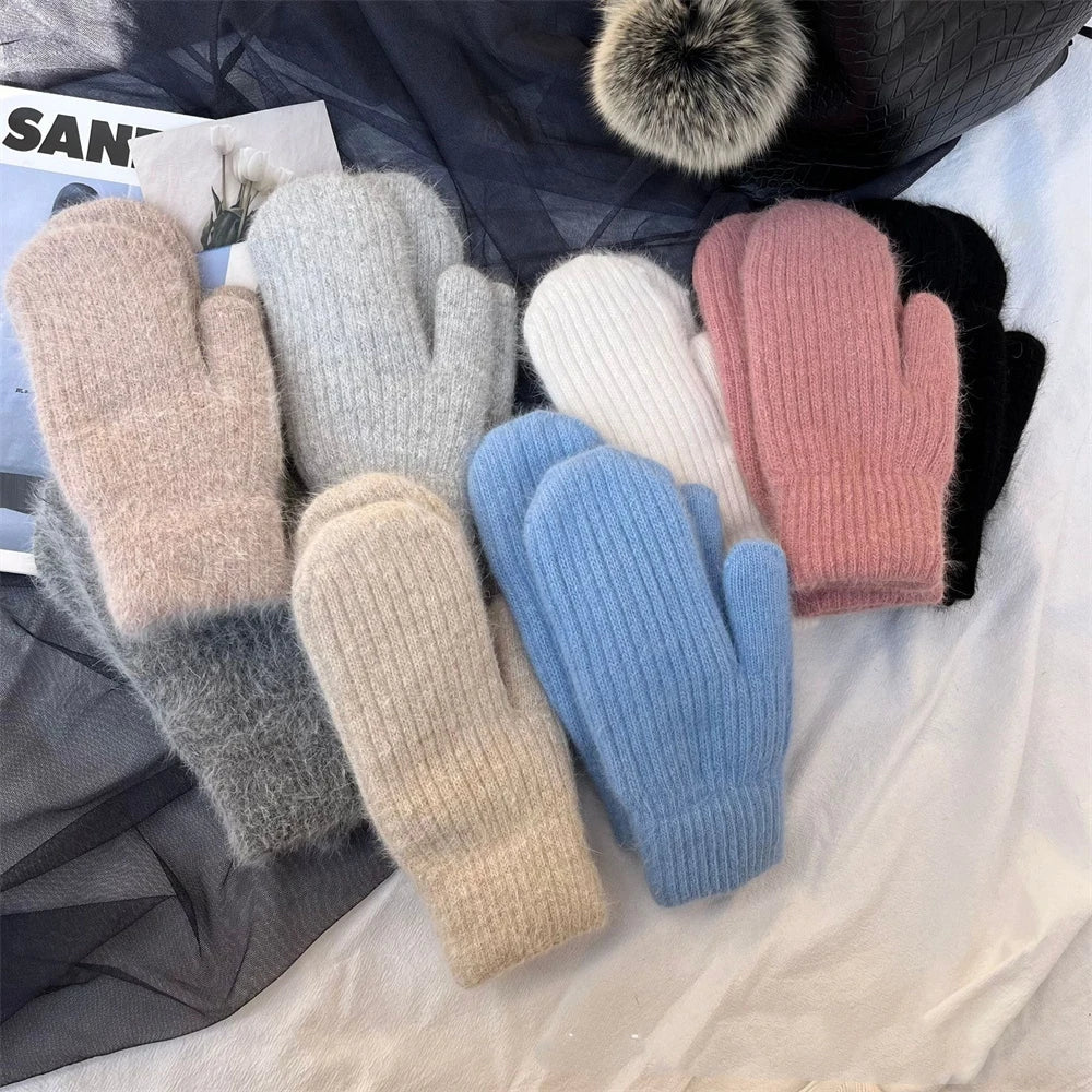 New Fashion Knitted Gloves Men's and Women's Double-layer Velvet Warm Rabbit Fur Winter Out Cold Simple 23*11CM