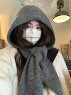 Korean Balaclava bonnet beanies y2k Hat scarf one-piece thickened warm retro Neck protection winter accessories knitted Law hat