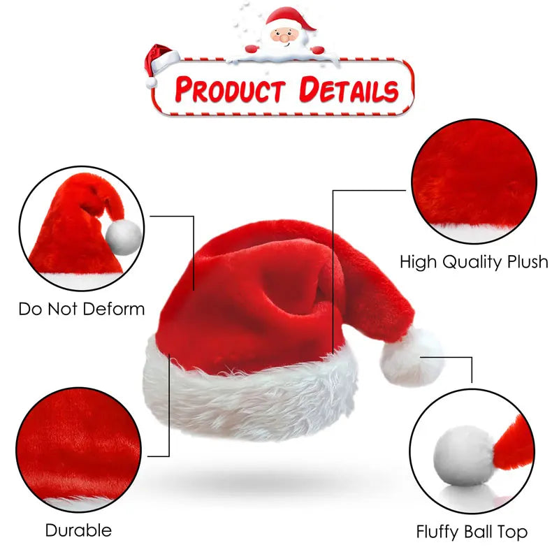 Christmas Santa Hat Xmas Long Plush Holiday Red Hat For Adults And Kids Unisex 2025 New Year Festive Party Supplies Gifts
