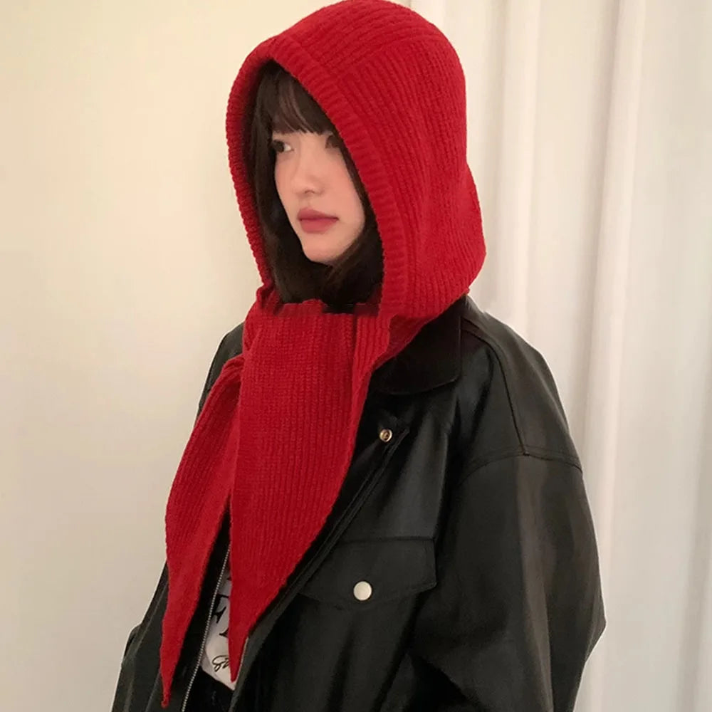 Korean Balaclava bonnet beanies y2k Hat scarf one-piece thickened warm retro Neck protection winter accessories knitted Law hat