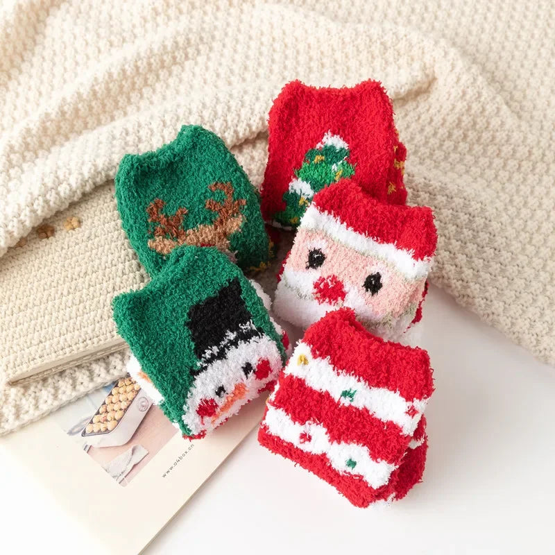 Christmas Red Thickened Coral Fleece Slippers Women's Home Socks Cozy Plush Autumn Winter Floor Socks Warmth And Style