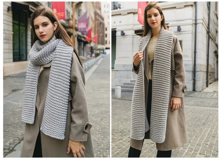 Hand Knitted Chunky Yarn Plain Scarf for Women Winter Thick Warm Soft Wool Like Scarf Fashion Long Scarves Casual Outdoor Travel