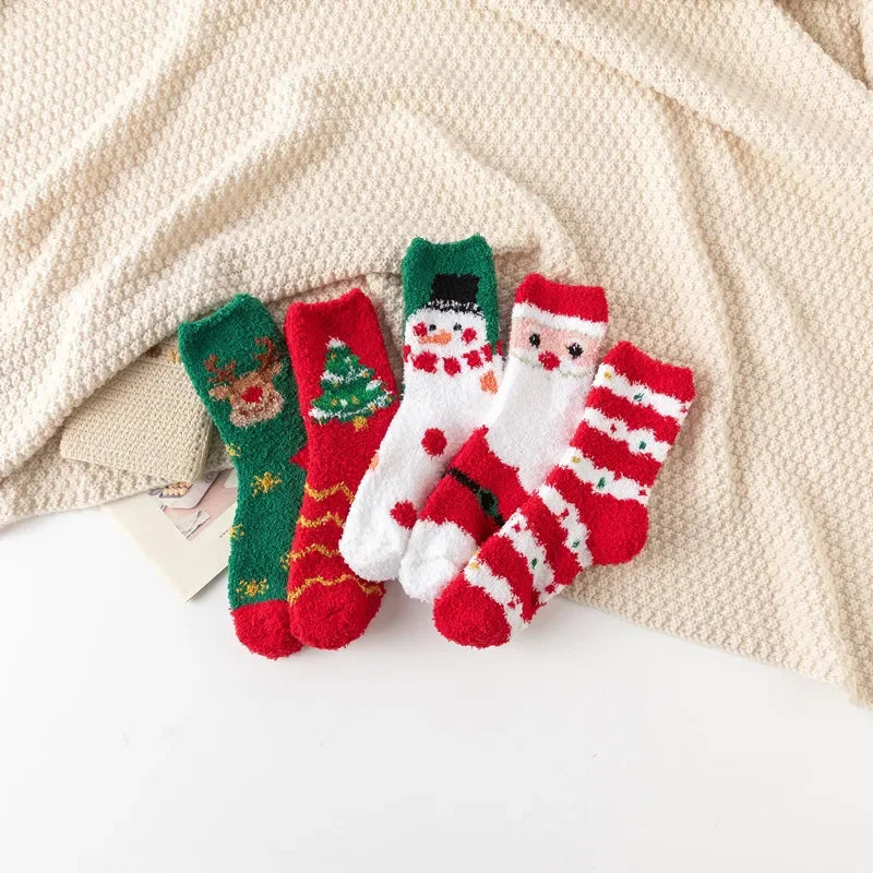 Christmas Red Thickened Coral Fleece Slippers Women's Home Socks Cozy Plush Autumn Winter Floor Socks Warmth And Style