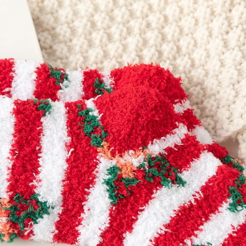 Christmas Red Thickened Coral Fleece Slippers Women's Home Socks Cozy Plush Autumn Winter Floor Socks Warmth And Style