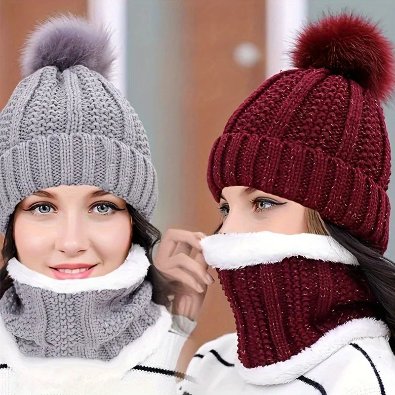 2/3pcs set of winter hat scarf and gloves made of windproof thick plush knit method ideal gift for Christmas Outdoor leisure hat