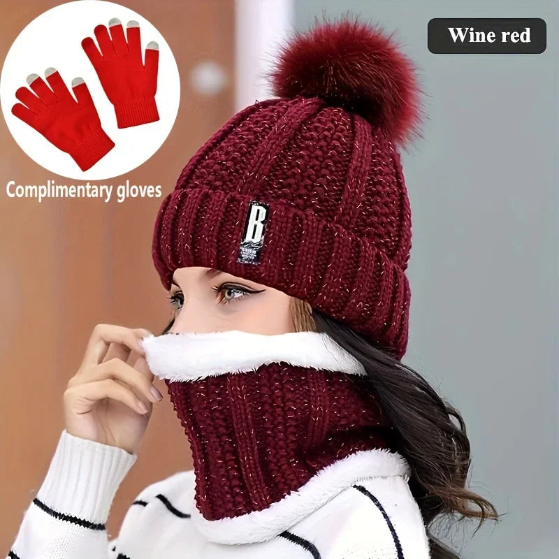 2/3pcs set of winter hat scarf and gloves made of windproof thick plush knit method ideal gift for Christmas Outdoor leisure hat