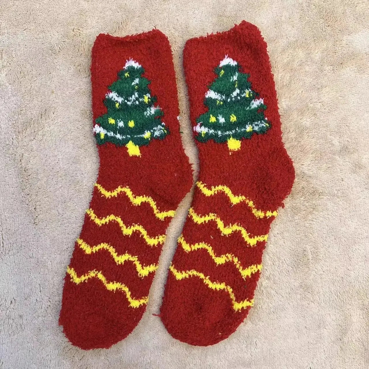 Christmas Red Thickened Coral Fleece Slippers Women's Home Socks Cozy Plush Autumn Winter Floor Socks Warmth And Style
