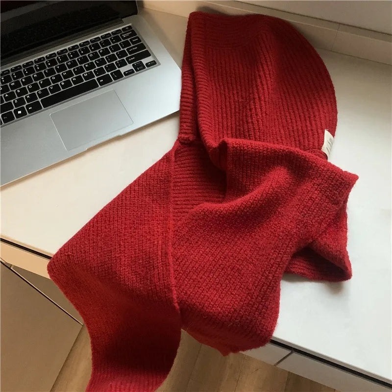 Korean Balaclava bonnet beanies y2k Hat scarf one-piece thickened warm retro Neck protection winter accessories knitted Law hat