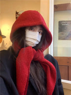 Korean Balaclava bonnet beanies y2k Hat scarf one-piece thickened warm retro Neck protection winter accessories knitted Law hat