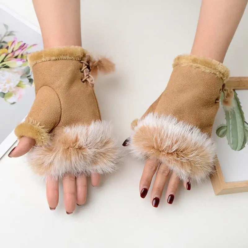 Soft Winter Half Finger Gloves Women Warm Luxury  Plush  Fingerless Gloves Wrist Mittens Writting