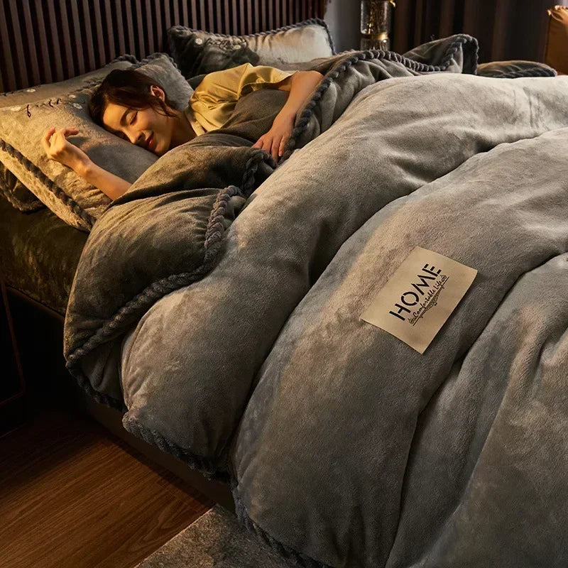 New Blue Milk Velvet Soft and Warm Duvet Cover Queen Size Double-Sided Plush Winter Blanket Bedding Luxury Duvet Cover