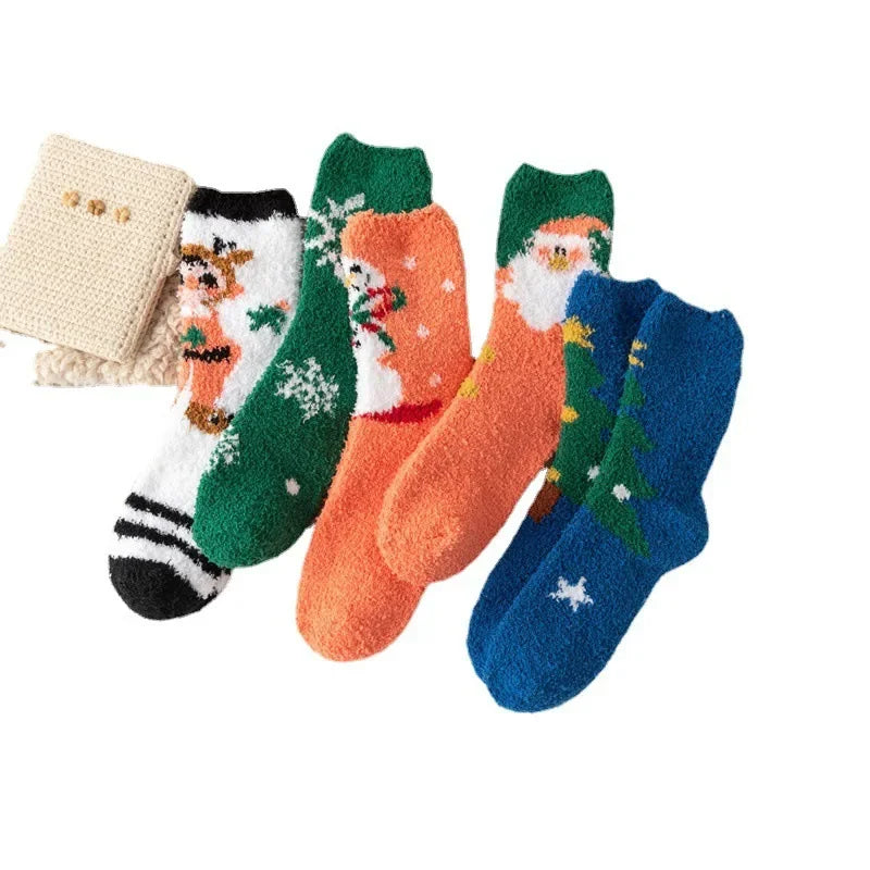 Christmas Red Thickened Coral Fleece Slippers Women's Home Socks Cozy Plush Autumn Winter Floor Socks Warmth And Style