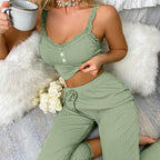 Women Casual Two-piece Set Home Loungewear  Women Summer Pajamas Low-cut Tube Top Drawstring Pants Suit Tank Top Trousers Set