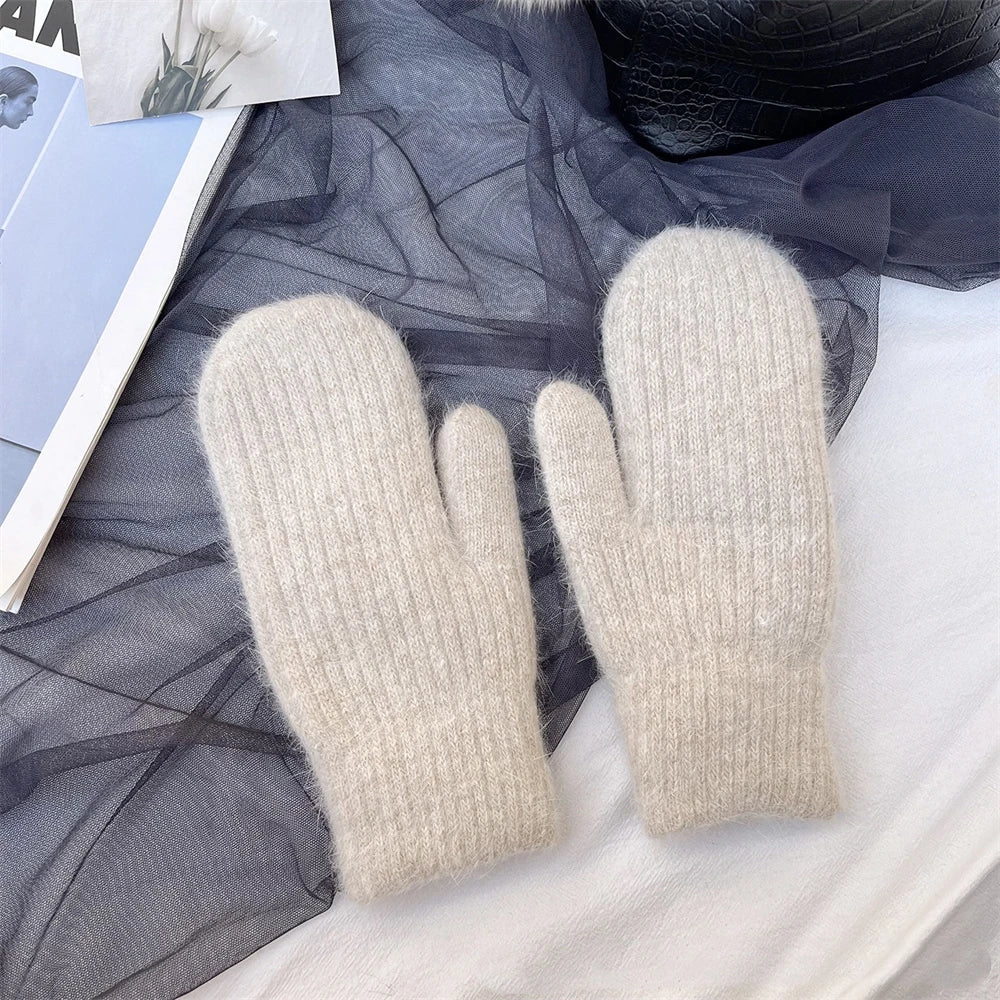 New Fashion Knitted Gloves Men's and Women's Double-layer Velvet Warm Rabbit Fur Winter Out Cold Simple 23*11CM