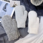 New Fashion Knitted Gloves Men's and Women's Double-layer Velvet Warm Rabbit Fur Winter Out Cold Simple 23*11CM