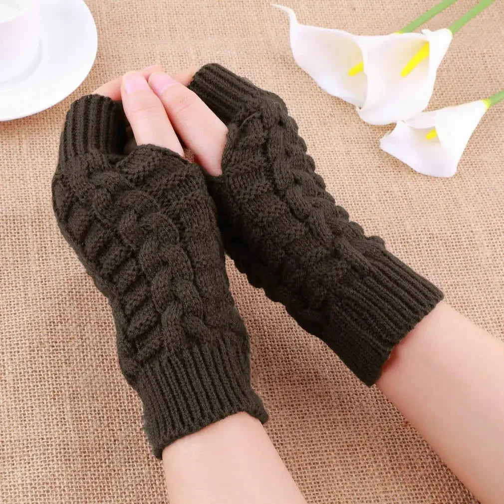2024 New Women Long Fingerless Gloves Winter Mitten Knitted Warmer Arm Sleeve Thin Casual Soft Fingerless Unisex Gloves