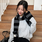 Red Stripe Soft Wool Knitted Scarf Women Winter Korean Thick Warm Scarf Fashion Y2K Harajuku Scarf Shawl Christmas New Year Gift