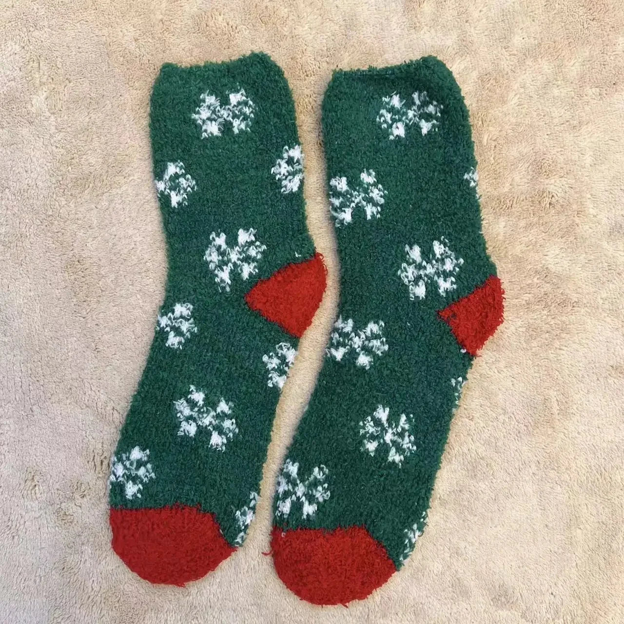 Christmas Red Thickened Coral Fleece Slippers Women's Home Socks Cozy Plush Autumn Winter Floor Socks Warmth And Style