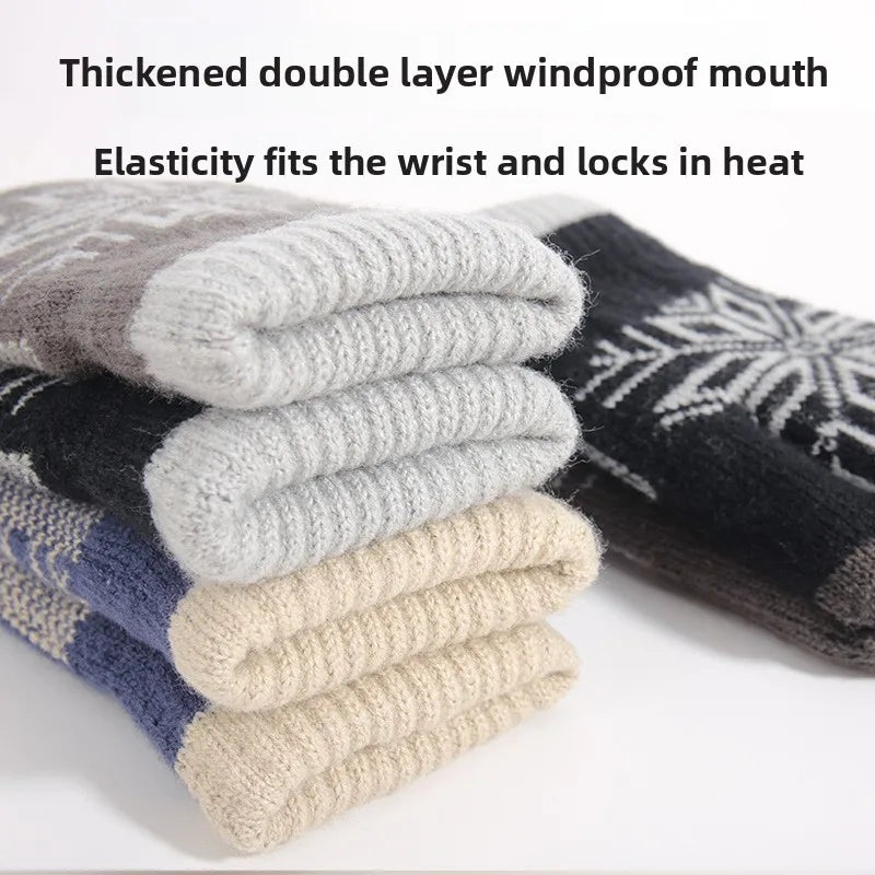 Christmas Double-layer Touch Screen Gloves Thickened Knitted Gloves Outdoor Winter Cold Resistant and Warm Gloves