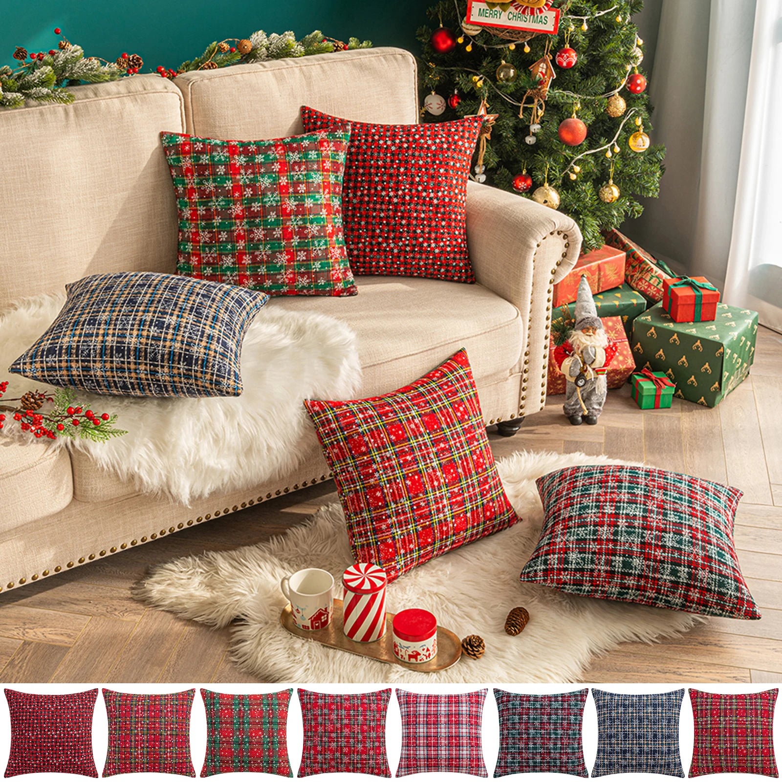 Housse de Coussin Ecossais - Noël