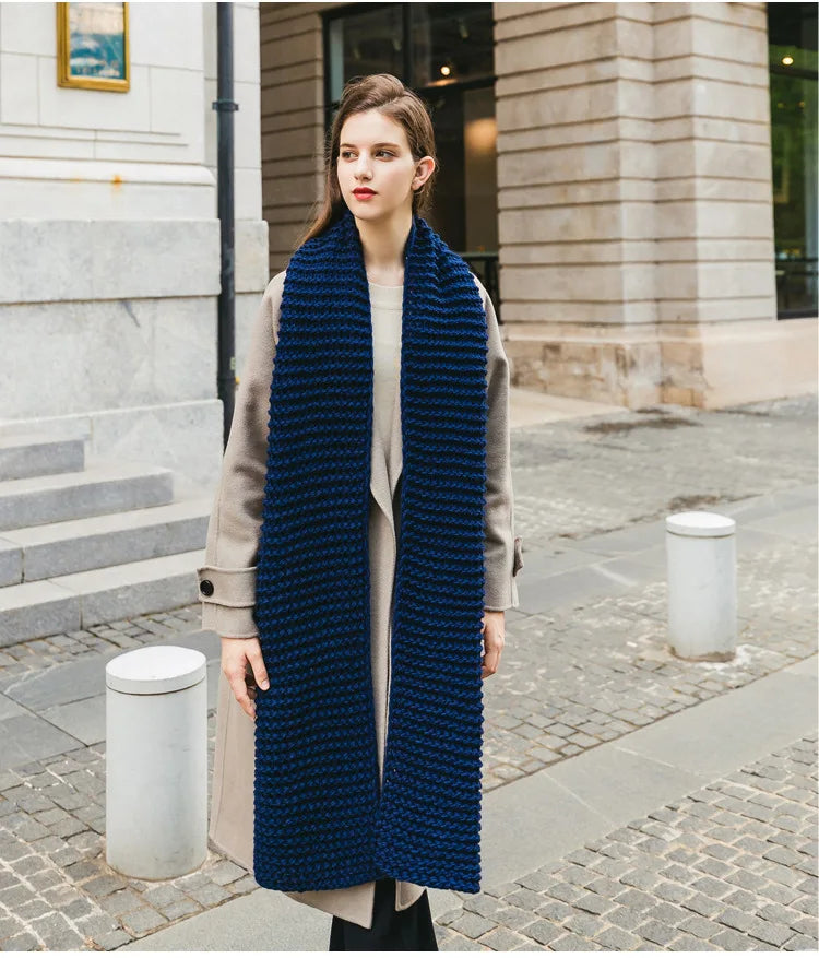 Hand Knitted Chunky Yarn Plain Scarf for Women Winter Thick Warm Soft Wool Like Scarf Fashion Long Scarves Casual Outdoor Travel