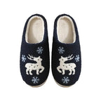 Cartoon Moose Cute Plush Indoor Slippers Women 2025 Winter Warm Fluffy Fur Couple's Christmas Slippers Soft Flat Heel Slides