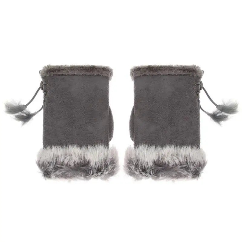 Soft Winter Half Finger Gloves Women Warm Luxury  Plush  Fingerless Gloves Wrist Mittens Writting