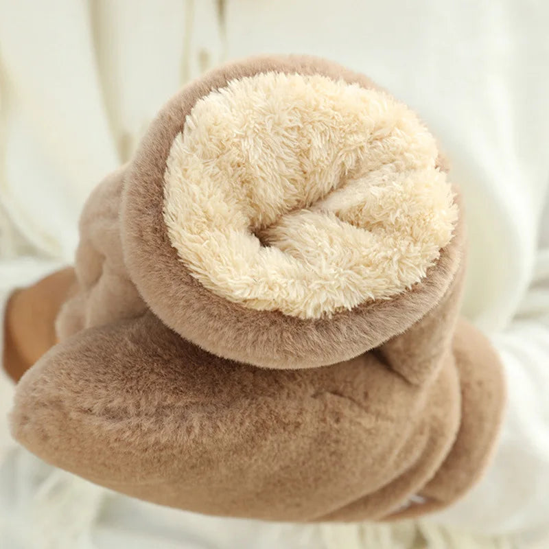 Plush Fluffy Gloves ColdProtection Windproof Thick Mittens Winter Warm Furry Gloves for Women Lovely Soft Outdoor Cycling Gloves