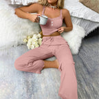 Women Casual Two-piece Set Home Loungewear  Women Summer Pajamas Low-cut Tube Top Drawstring Pants Suit Tank Top Trousers Set