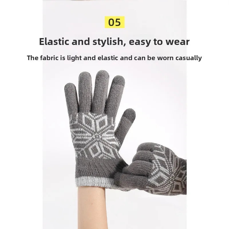 Christmas Double-layer Touch Screen Gloves Thickened Knitted Gloves Outdoor Winter Cold Resistant and Warm Gloves