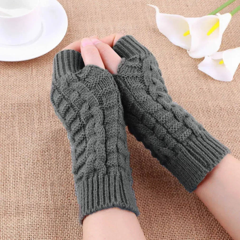 2024 New Women Long Fingerless Gloves Winter Mitten Knitted Warmer Arm Sleeve Thin Casual Soft Fingerless Unisex Gloves