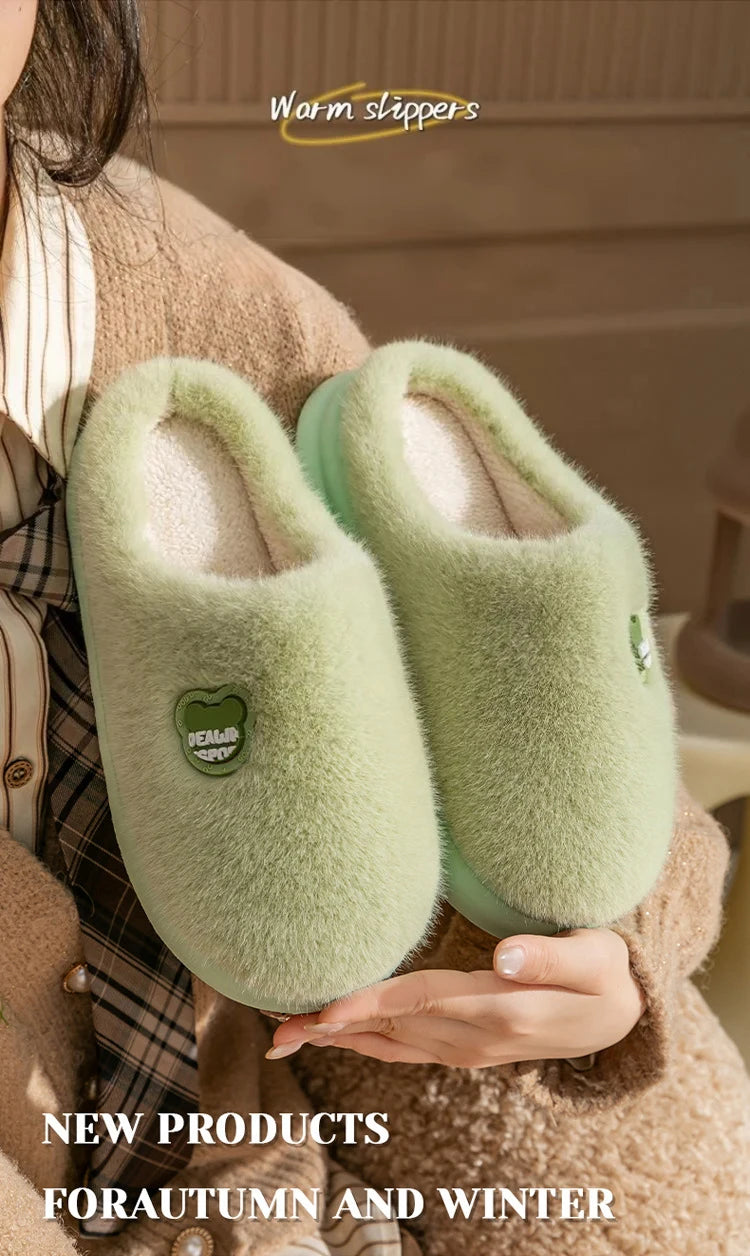 Winter Plush Couple Slippers for Men & Women Ultra Soft Memory Foam Cloud Comfort Non-Slip Thick Sole Indoor/Outdoor House Shoes