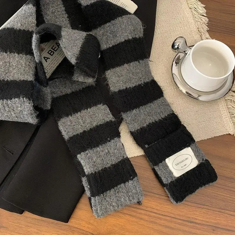 Red Stripe Soft Wool Knitted Scarf Women Winter Korean Thick Warm Scarf Fashion Y2K Harajuku Scarf Shawl Christmas New Year Gift