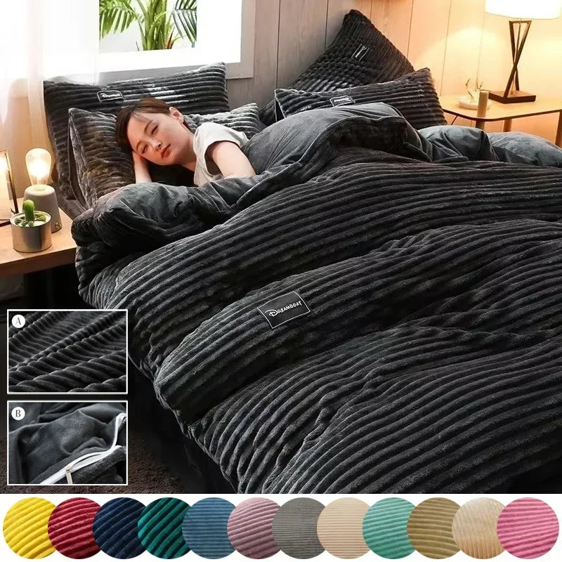 Winter Warm Velvet Duvet Cover Couple 2 People Double Quilt Cover 150/180/200/220 Bedding Twin Queen King Comforter Duvet Covers