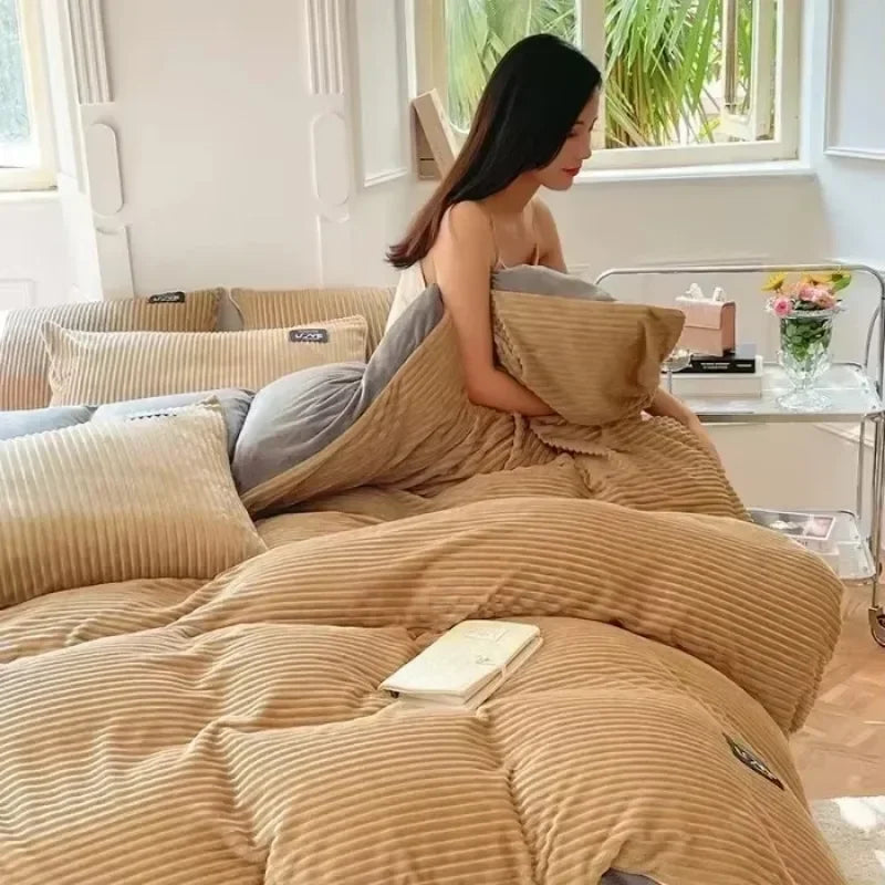 Winter Warm Velvet Duvet Cover Couple 2 People Double Quilt Cover 150/180/200/220 Bedding Twin Queen King Comforter Duvet Covers