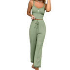 Women Casual Two-piece Set Home Loungewear  Women Summer Pajamas Low-cut Tube Top Drawstring Pants Suit Tank Top Trousers Set