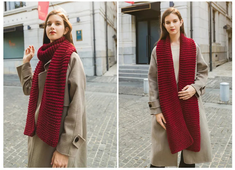 Hand Knitted Chunky Yarn Plain Scarf for Women Winter Thick Warm Soft Wool Like Scarf Fashion Long Scarves Casual Outdoor Travel