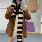 Red Stripe Soft Wool Knitted Scarf Women Winter Korean Thick Warm Scarf Fashion Y2K Harajuku Scarf Shawl Christmas New Year Gift