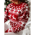 2025 Winter Women Christmas Sweater Snowflak Print Knitted Jumpers Full Sleeve Knitwear Casual Soft Jacquard Pullover Xmas Look