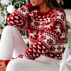 2025 Winter Women Christmas Sweater Snowflak Print Knitted Jumpers Full Sleeve Knitwear Casual Soft Jacquard Pullover Xmas Look