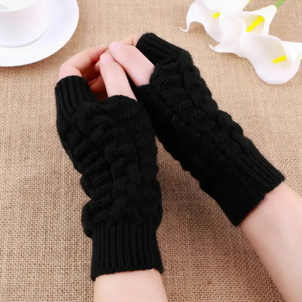 2024 New Women Long Fingerless Gloves Winter Mitten Knitted Warmer Arm Sleeve Thin Casual Soft Fingerless Unisex Gloves