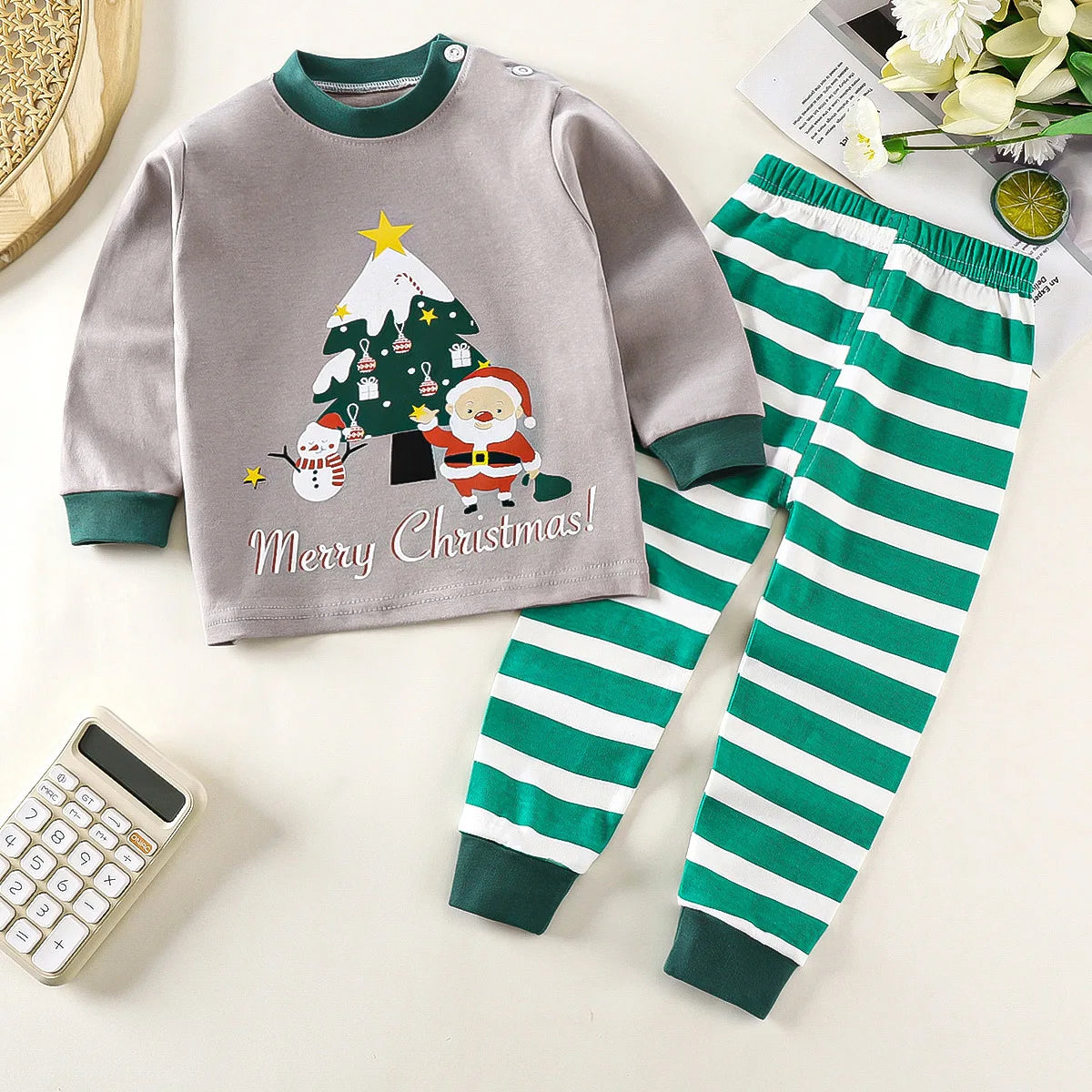 2025 Autumn Christmas Kids Cotton Pajama Set Long Sleeve Thermal Underwear for Boys and Girls Baby Homewear Clothes