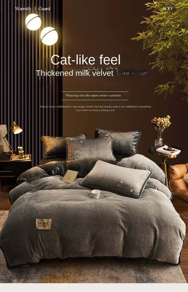 New Blue Milk Velvet Soft and Warm Duvet Cover Queen Size Double-Sided Plush Winter Blanket Bedding Luxury Duvet Cover